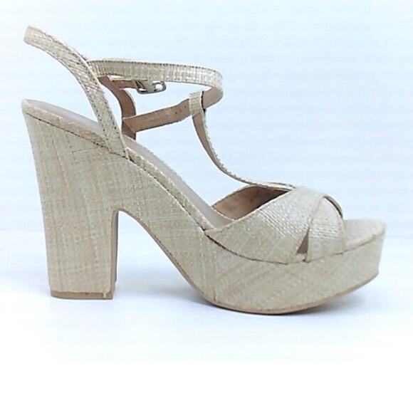 American Rag T- Strap  Natural Woven platform Chunky heel Sandal  Size 8.5 EUC - Picture 2 of 7